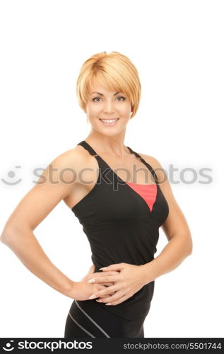 bright picture of lovely fitness instructor over white&#xA;