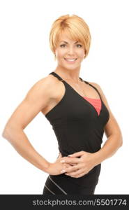 bright picture of lovely fitness instructor over white&#xA;