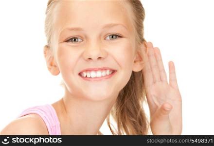 bright picture of lovely girl listening gossip