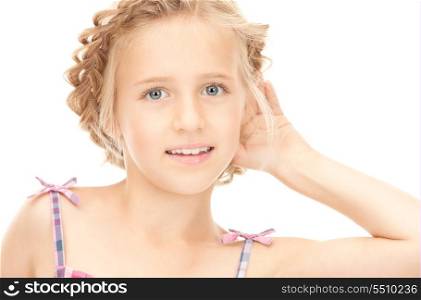 bright picture of lovely girl listening gossip&#xA;