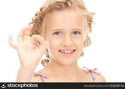 bright picture of lovely girl showing ok sign&#xA;