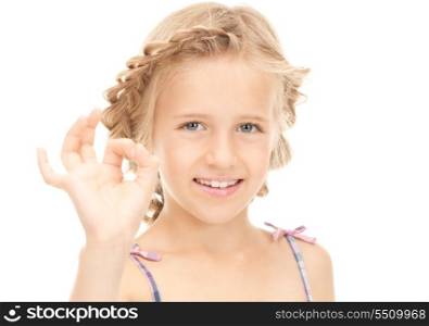 bright picture of lovely girl showing ok sign&#xA;