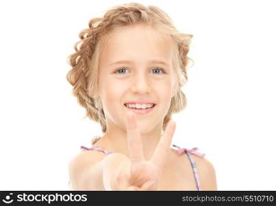 bright picture of lovely girl showing victory sign&#xA;
