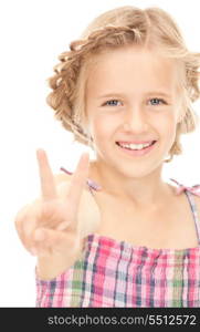 bright picture of lovely girl showing victory sign&#xA;