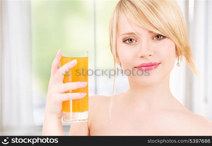 bright picture of lovely girl with a glass of juice