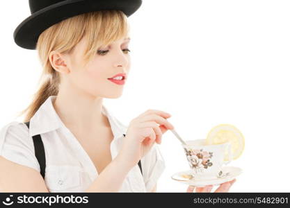 bright picture of lovely girl with cup of tea