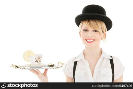bright picture of lovely girl with cup of tea