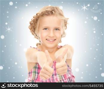 bright picture of lovely girl with thumbs up.