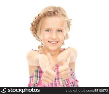 bright picture of lovely girl with thumbs up&#xA;
