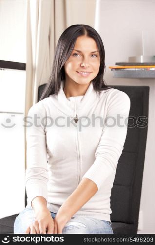 bright picture of lovely housewife at home