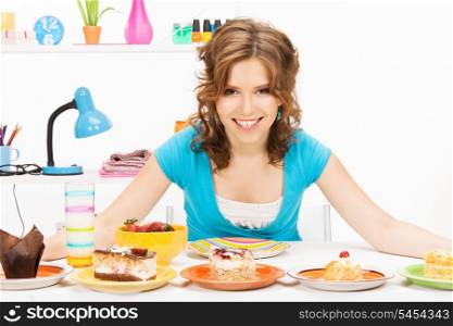 bright picture of lovely housewife at the kitchen sweets
