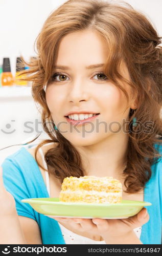 bright picture of lovely housewife at the kitchen sweets