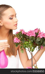 bright picture of lovely housewife with flowers