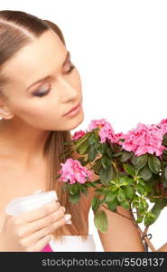 bright picture of lovely housewife with flowers