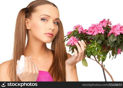 bright picture of lovely housewife with flowers