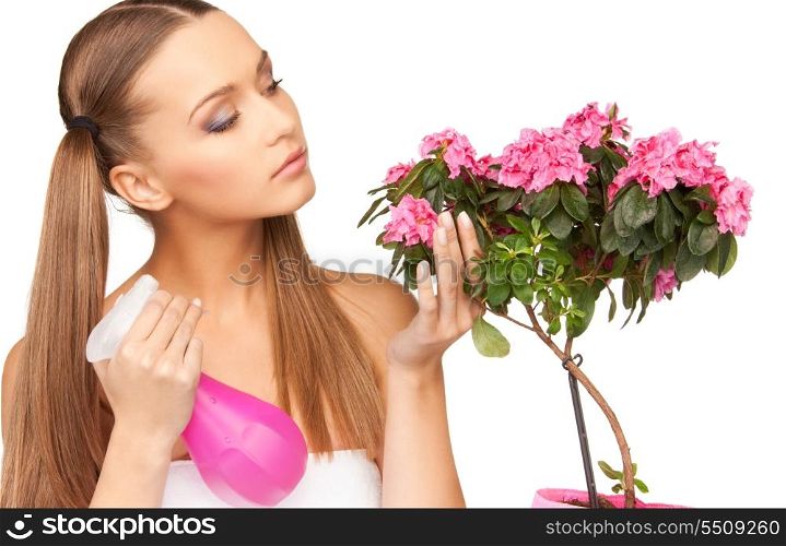 bright picture of lovely housewife with flowers