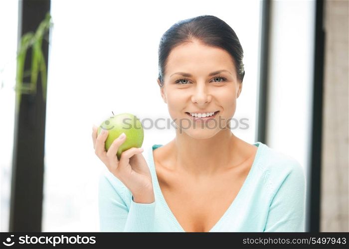 bright picture of lovely housewife with green apple