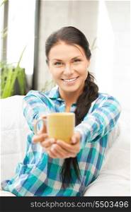 bright picture of lovely housewife with mug