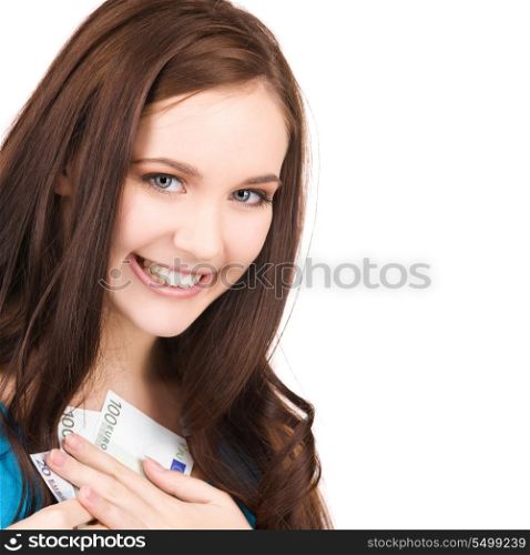 bright picture of lovely teenage girl with money