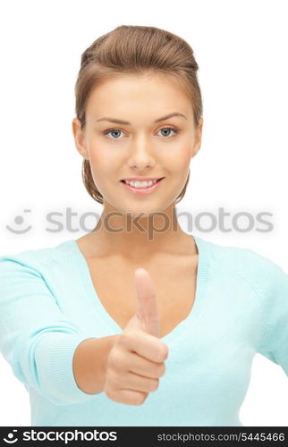 bright picture of lovely teenage girl with thumbs up