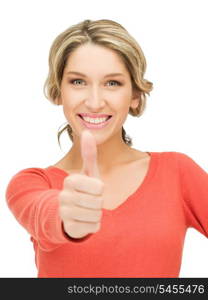 bright picture of lovely teenage girl with thumbs up