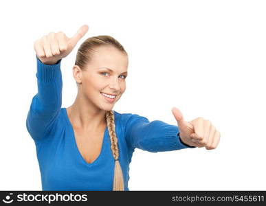 bright picture of lovely teenage girl with thumbs up