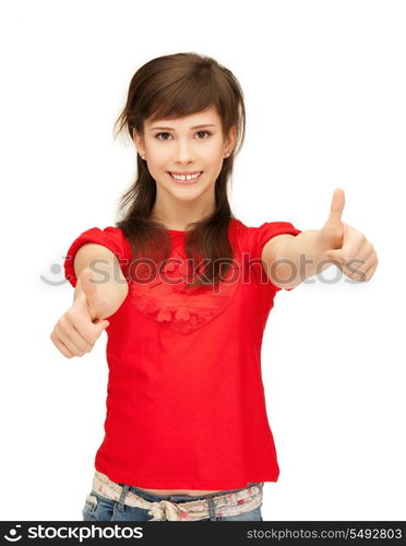 bright picture of lovely teenage girl with thumbs up