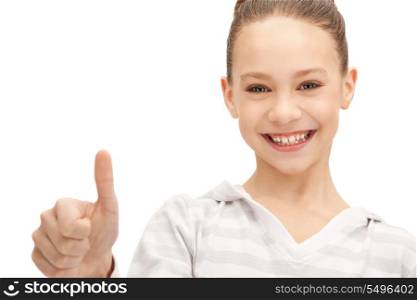 bright picture of lovely teenage girl with thumbs up