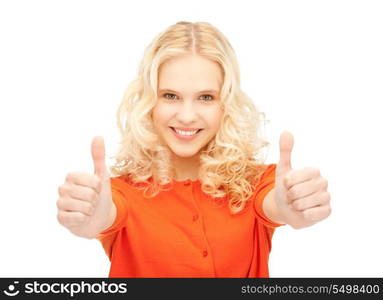 bright picture of lovely teenage girl with thumbs up