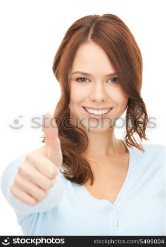 bright picture of lovely teenage girl with thumbs up.