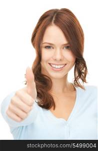 bright picture of lovely teenage girl with thumbs up.