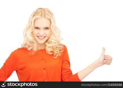 bright picture of lovely teenage girl with thumbs up