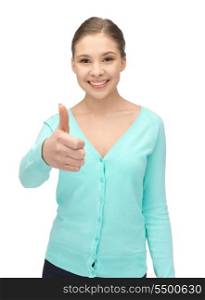 bright picture of lovely teenage girl with thumbs up