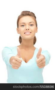 bright picture of lovely teenage girl with thumbs up