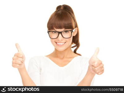 bright picture of lovely teenage girl with thumbs up