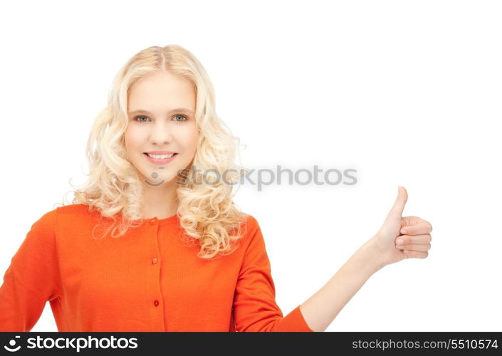 bright picture of lovely teenage girl with thumbs up