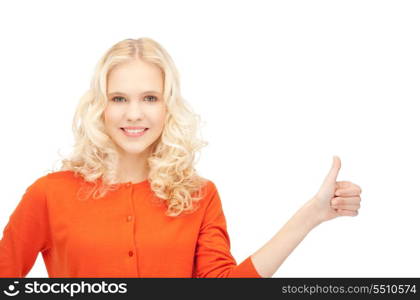 bright picture of lovely teenage girl with thumbs up