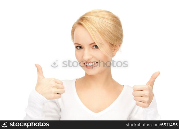 bright picture of lovely teenage girl with thumbs up