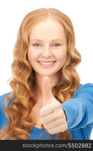 bright picture of lovely teenage girl with thumbs up&#xA;