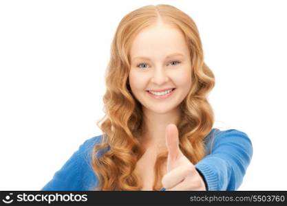 bright picture of lovely teenage girl with thumbs up&#xA;