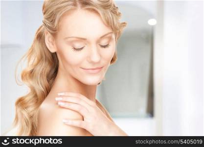 bright picture of lovely woman in bathroom