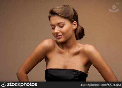 bright picture of lovely woman in elegant dress.