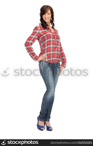bright picture of lovely woman in shirt and trousers