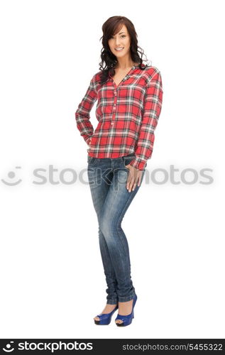 bright picture of lovely woman in shirt and trousers