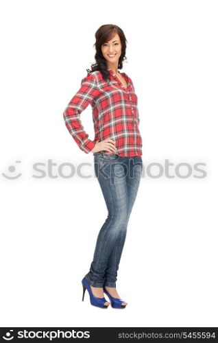 bright picture of lovely woman in shirt and trousers