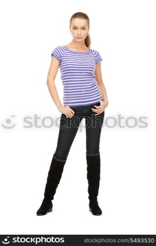 bright picture of lovely woman in striped sweater