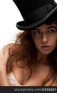 bright picture of lovely woman in top hat