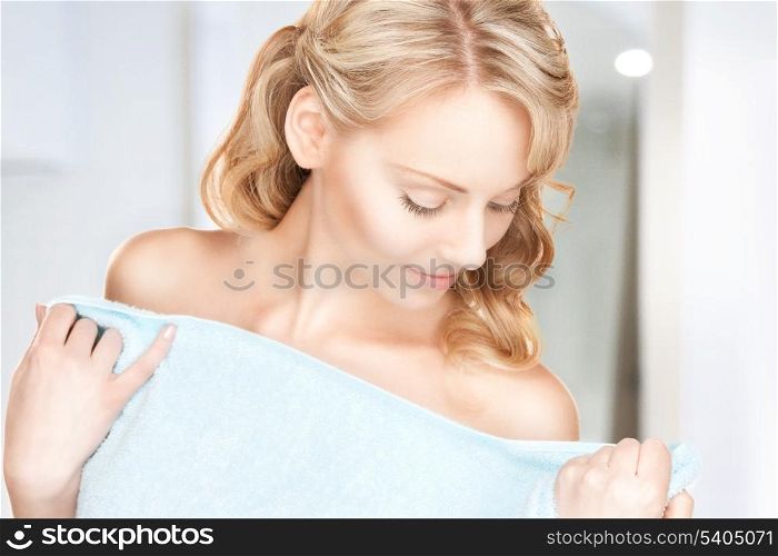 bright picture of lovely woman in towel