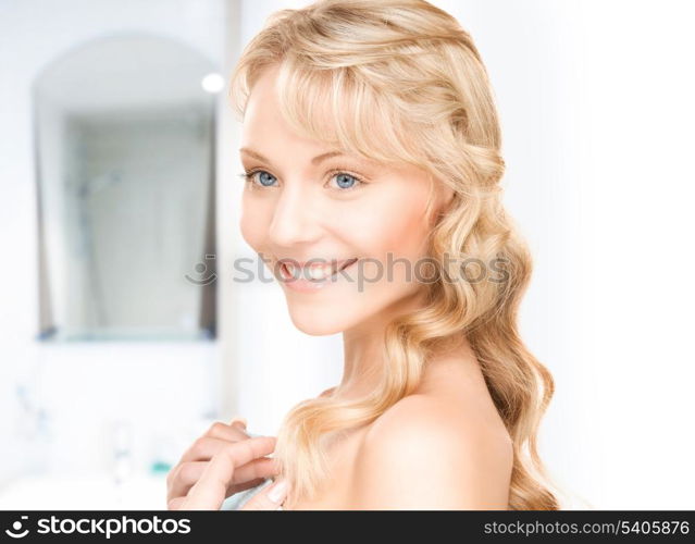 bright picture of lovely woman in towel