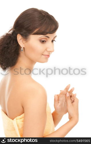 bright picture of lovely woman in towel over white